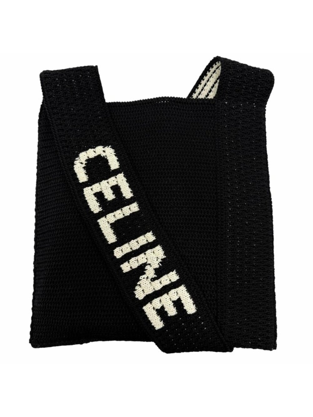 Celine Clochette Logo Strap Knit Shoulder Bag Black White